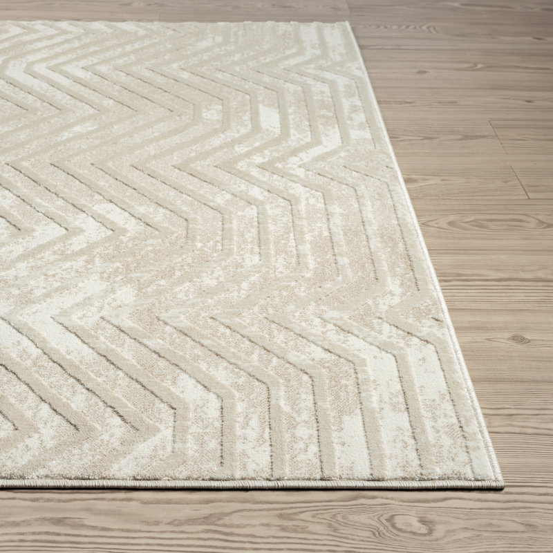 Abani Rugs TER140A Beige Horizontal Lines Geometric High Low Area Rug, Rectangle 5'3" x 7'6"