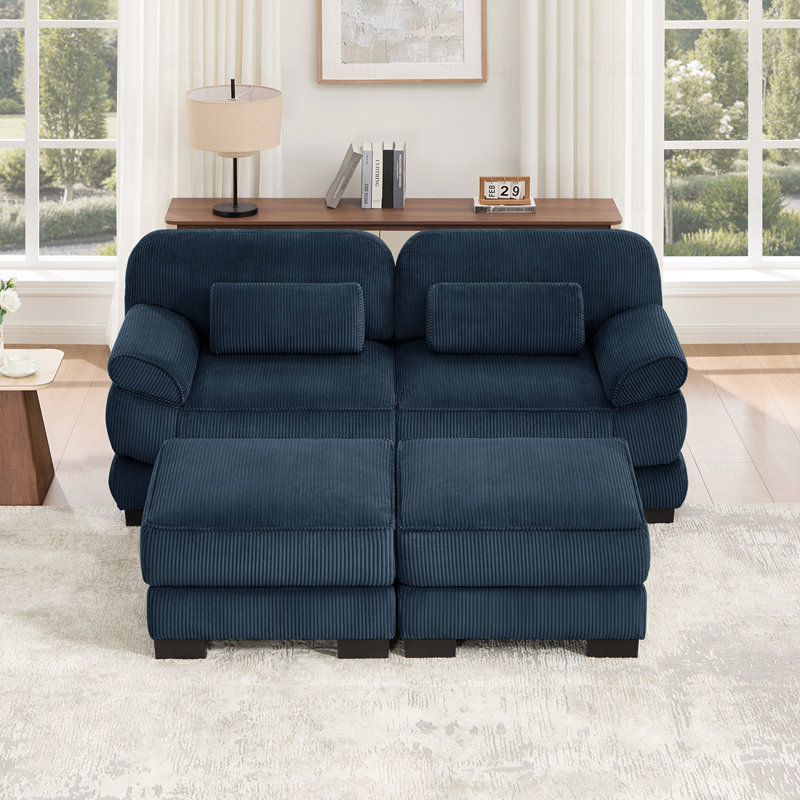 Canapé modulaire en U Cloud Couch, canapé 2 places avec 2 repose-pieds, coussins de siège épais et confortables, tissu en velours côtelé respirant