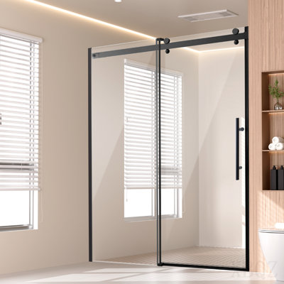 Frameless Shower Door 58-59 X 75 In Clear Tempered Glass 5/16 In Matte Black