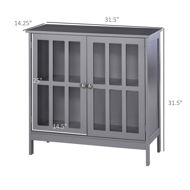 Grey MDF Sideboard Buffet with Transparent Doors