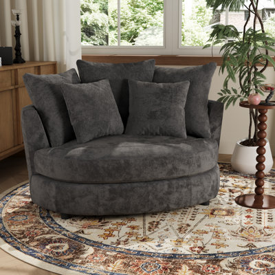 Fauteuil demi-tonneau avec housse 54,9 ", fauteuil surdimensionné moderne avec 5 coussins