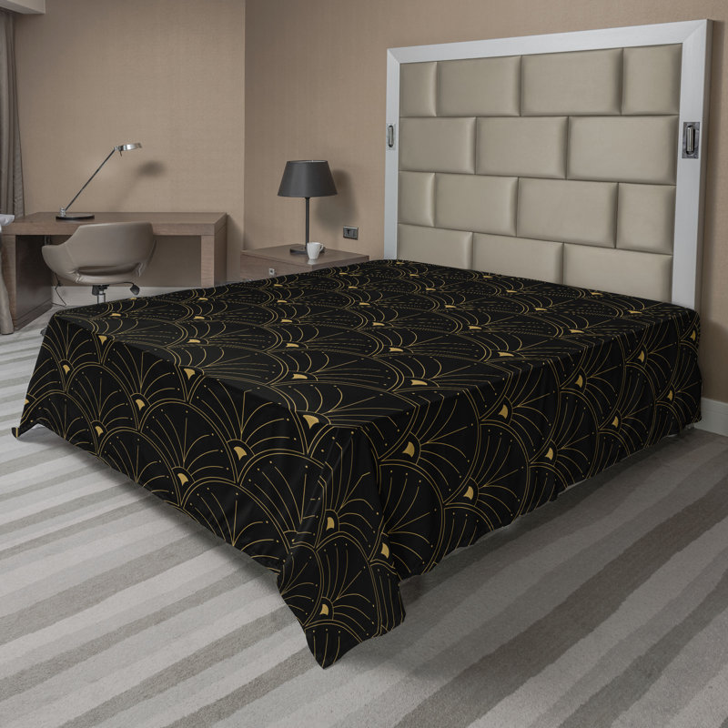 Polyester Floral Flat Sheet, Queen Flat Sheet, Black/Sand Brown