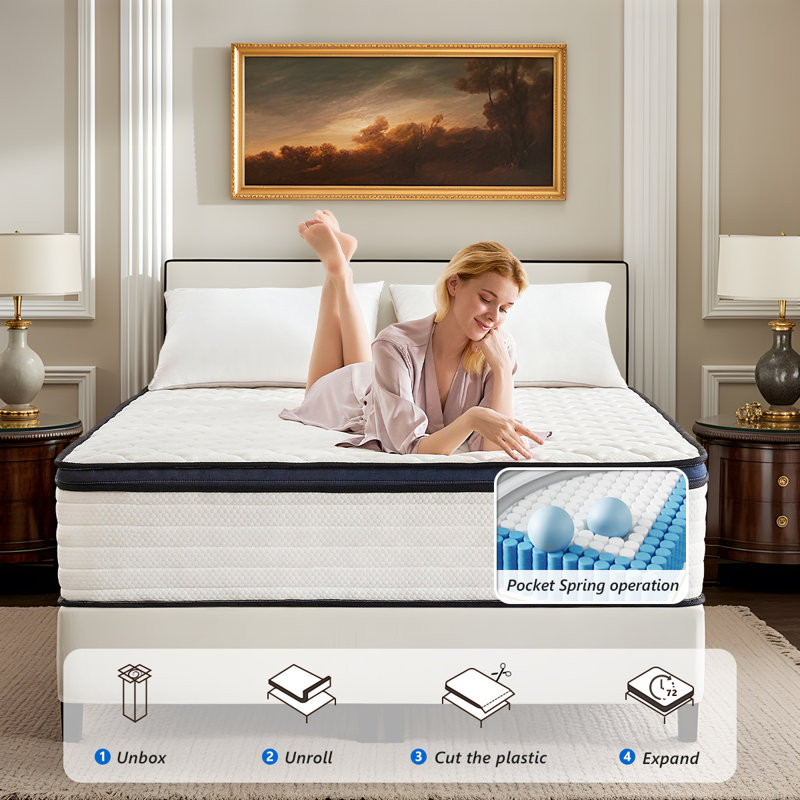14-Inch Queen Hybrid Mattress – Cooling Gel Memory Foam, Pressure Relief & Motion Isolation, Queen