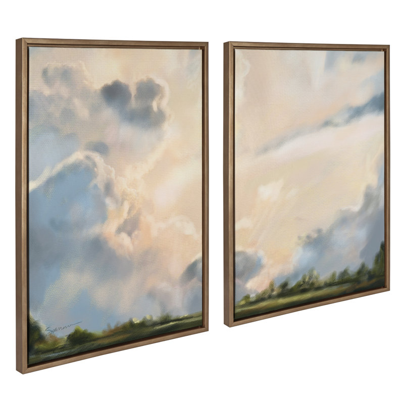 «Clouds» par Mary Sparrow, ensemble d'art mural sur toile encadrée, 23 po x 33 po, Or
