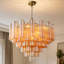 Lustre en cascade rond à 12 lumières avec tubes en verre texturé ambré et transparent-1226925724