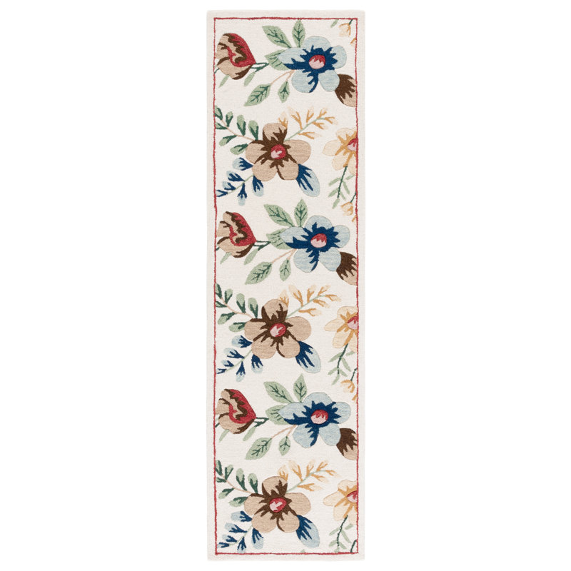 Abbeygail Hand Tufted Wool/Cotton Performance Floral Rug in Ivory/Blue, Runner 2'6" x 8'