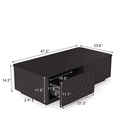 47'' Rectangle Coffee Table With Storage Modern Classic Square Spiral Grain Coffee Tables For Living Room Coffee Table With 2 Drawers (Black)