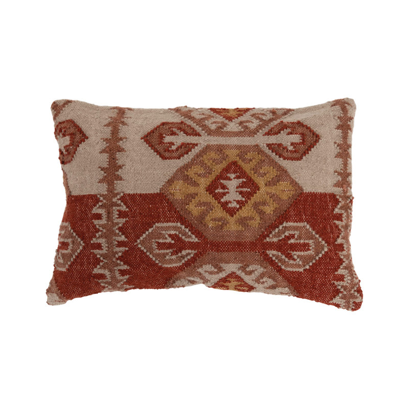 Southwest Wool Blend Kilim Lumbar Pillow with Aztec Pattern