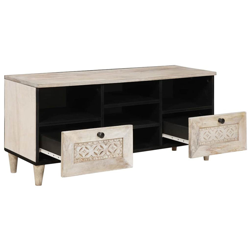 TV Cabinet With Drawer 100 X 33 X 46 Cm Solid Mango Wood, White