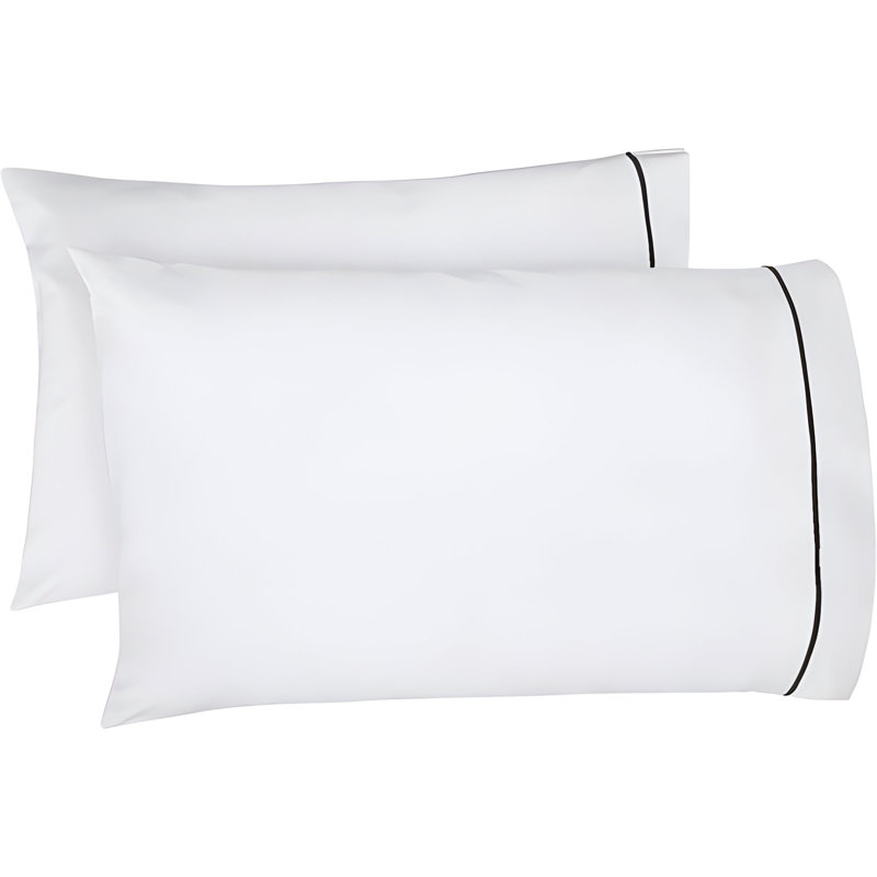 400TC Single Embroidery Cotton Sateen Pillowcases (Set Of 2), White/Black