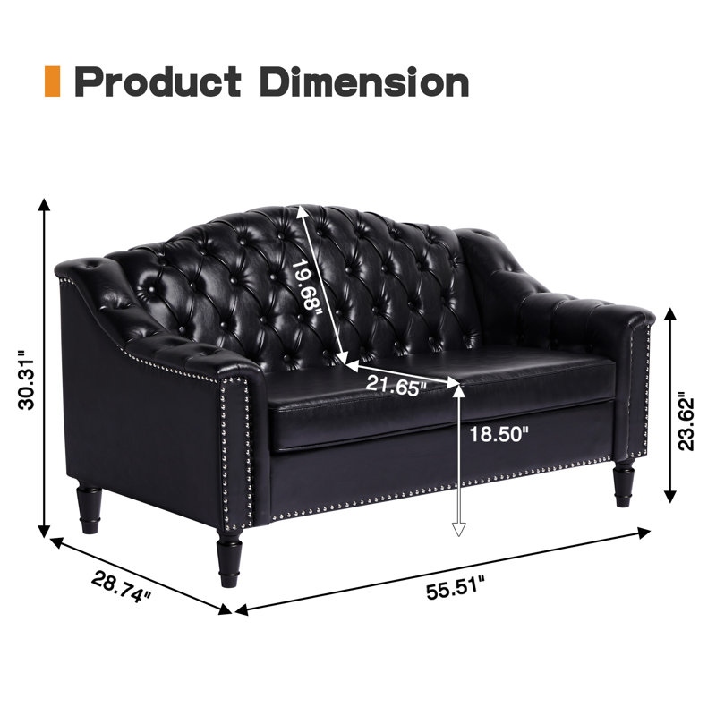 Leola 55.51'' Upholstered Loveseat, Black Faux Leather