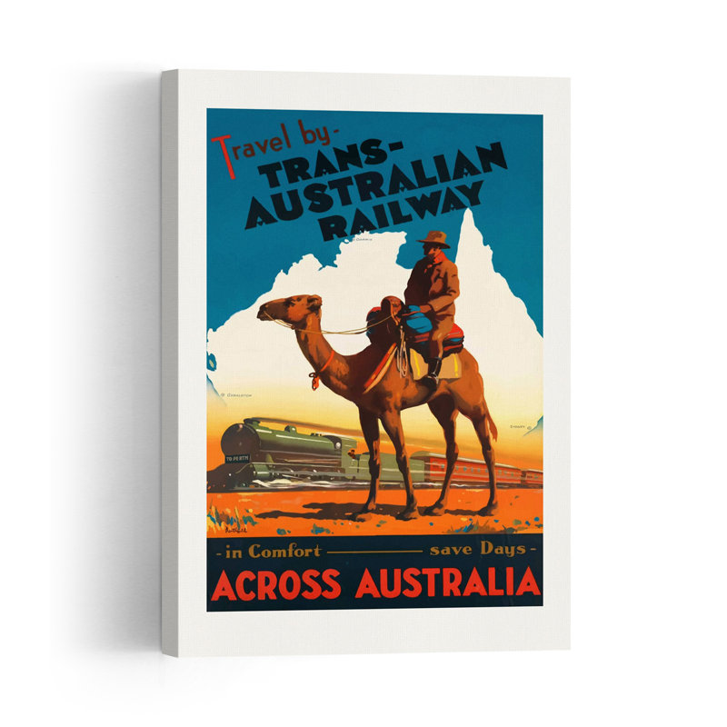 Affiche du Trans Australian Railway, style rétro vintage, avec des animaux colorés. Impression d'art mural.