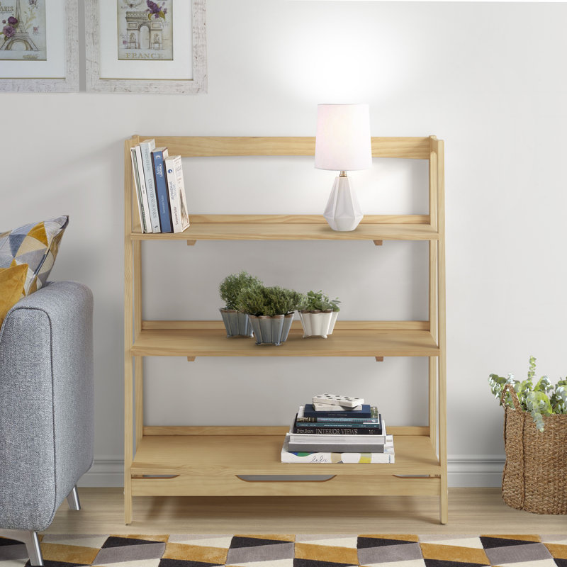 Ashvihan Mid Century Solid Wood Open Shelving Unit, Honey Oak