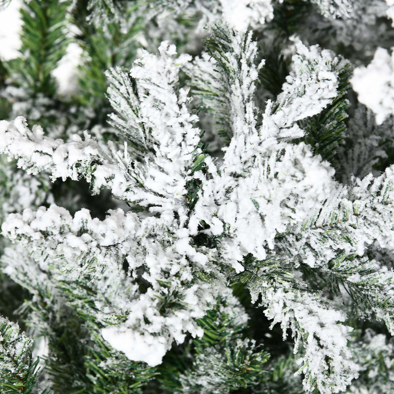 7.5/9Ft Tall Unlit Snow Flocked Pine Artificial Christmas Tree With Realistic Branches