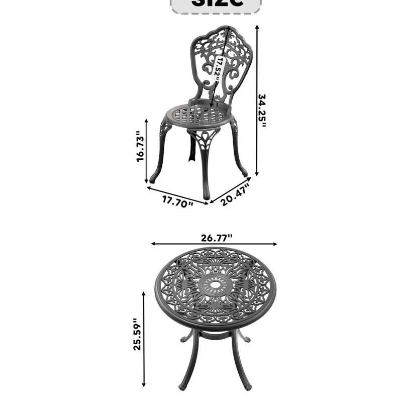 Ensemble de salle à manger d'extérieur 5 pièces en aluminium moulé, structure noire, design élégant, résistant aux intempéries, hauteur du siège de 87 cm, outils de montage inclus, construction tout temps, noir, aspect soigné, sièges confortables, installation facile