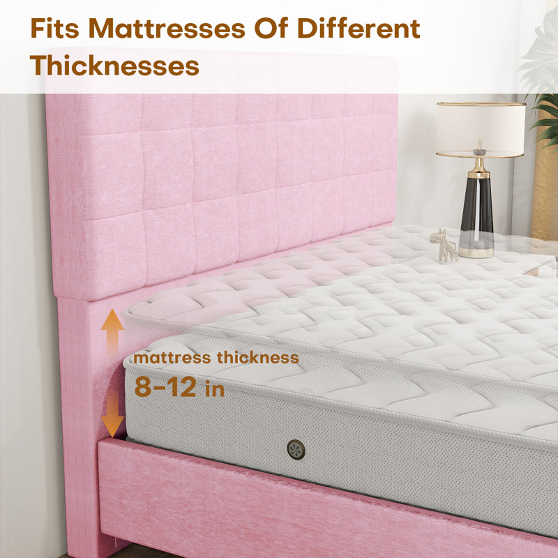 Tête de lit à tête de lit tapissier avec 4 tiroirs de rangement, Queen, Rose