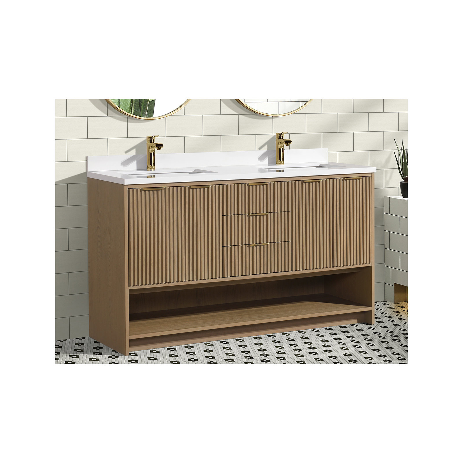 55'' Double Bathroom Vanity, Oak