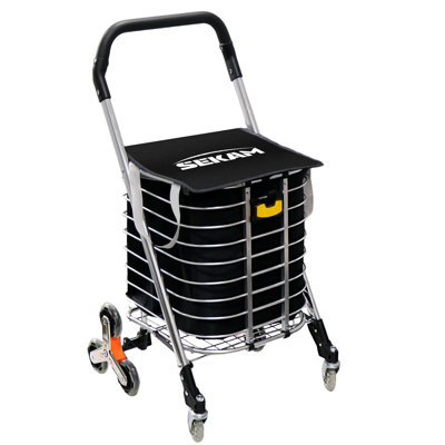 Chariot utilitaire pliable monte-escalier avec grand sac de rangement, conception à trois roues, roulettes pivotantes et cadre en métal
