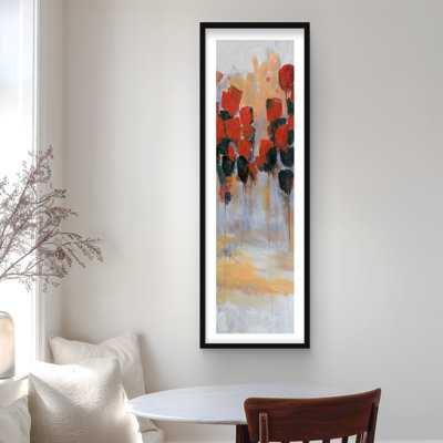 «Red Flowers Field - Shapes», reproduction abstraite encadrée