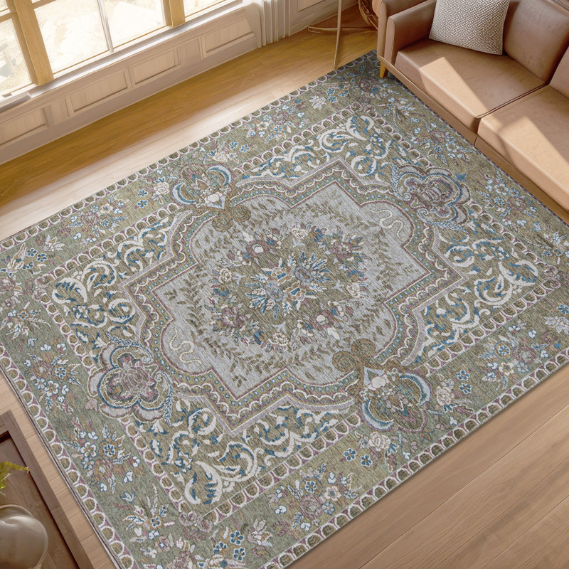Tapis ivoire et vert noué à la main de haute qualité