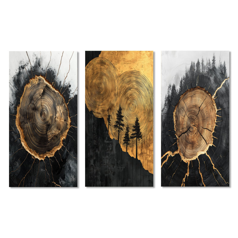 Ensemble d'art mural en métal 3 pièces Mysteries of a Dark Onyx, 40" H x 60" W