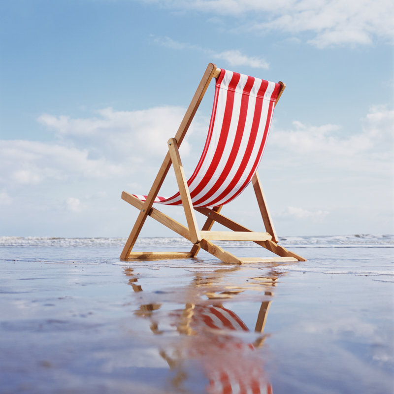 deck chair on beach with sea and sunny day 83657889, 30cm H x 46cm W