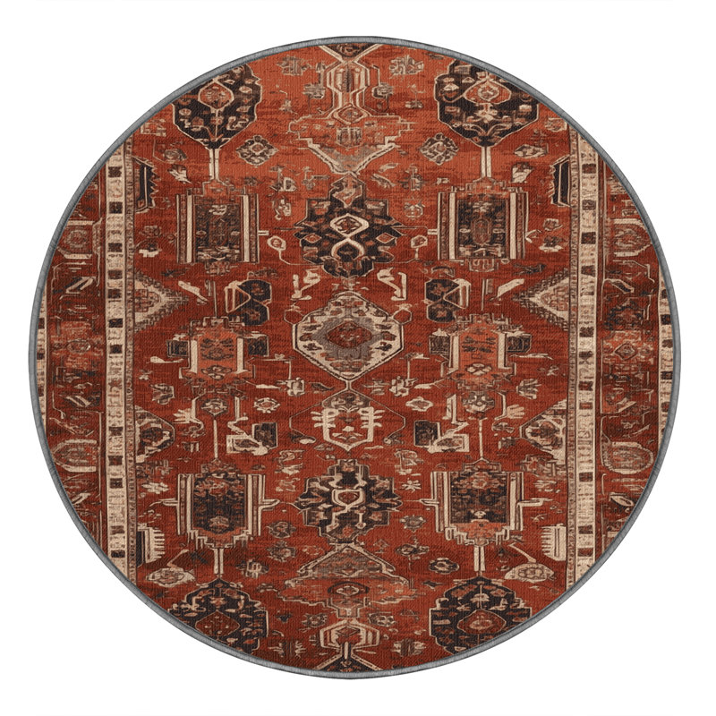 Tapis brun lavable à la machine, Rond 5 pi