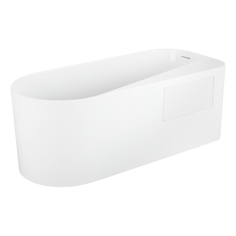 Dellway 66" Free Standing Acrylic Soaking Tub with Right Drain, Drain Assembly, and Overflow, Left