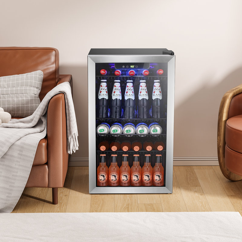 31.5"H X 17.5"W X 19.61"D Beverage Cooler Refrigerator Soda Drink Beer Fridge with Wine Storage, Silver
