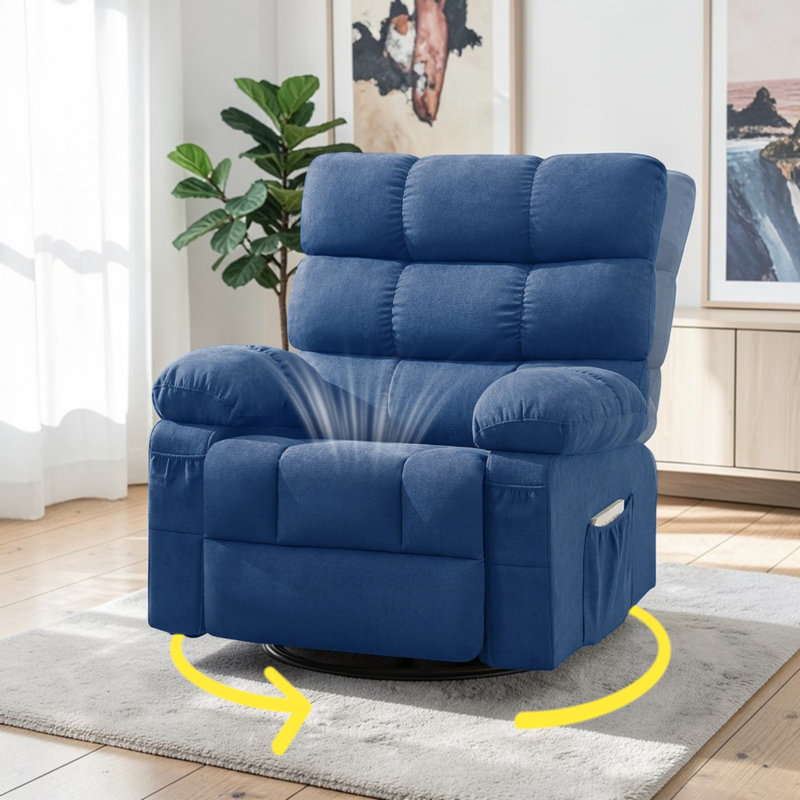 Adair Swivel Rocker Recliner Chair For Adults, 360° Upholstered Manual Recliners, With Side Pockets, Reading Chair For Living Room, Bedroom