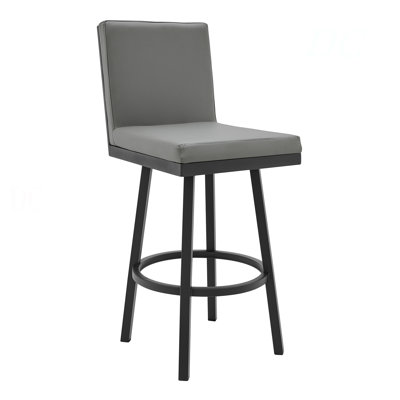 Corvin Swivel Modern Black Metal And Gray Faux Leather Bar And Counter Stool