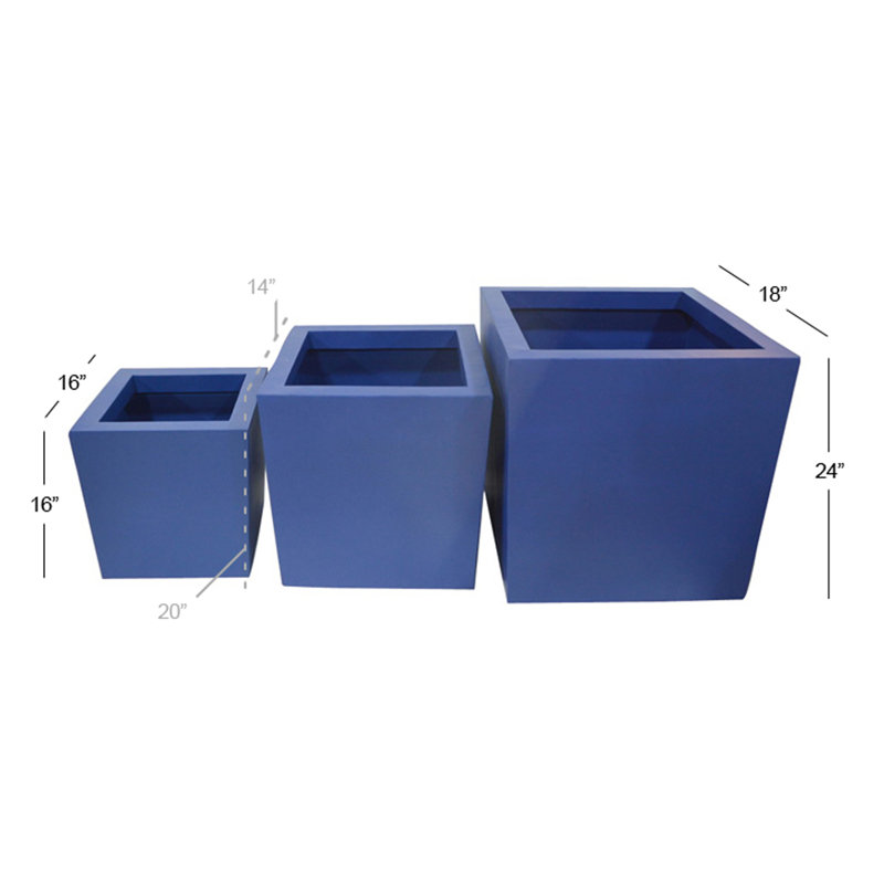 Ensemble de 3 boîtes à fleurs en étain Errico, Bleu