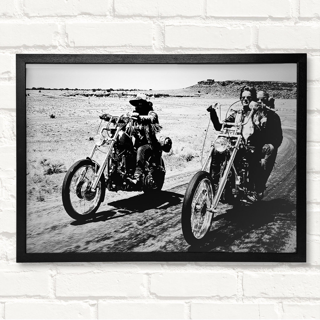 Easy Rider Motorbike Drive B N W - Geschlossener Eckrahmen Kunstdrucke auf Holz