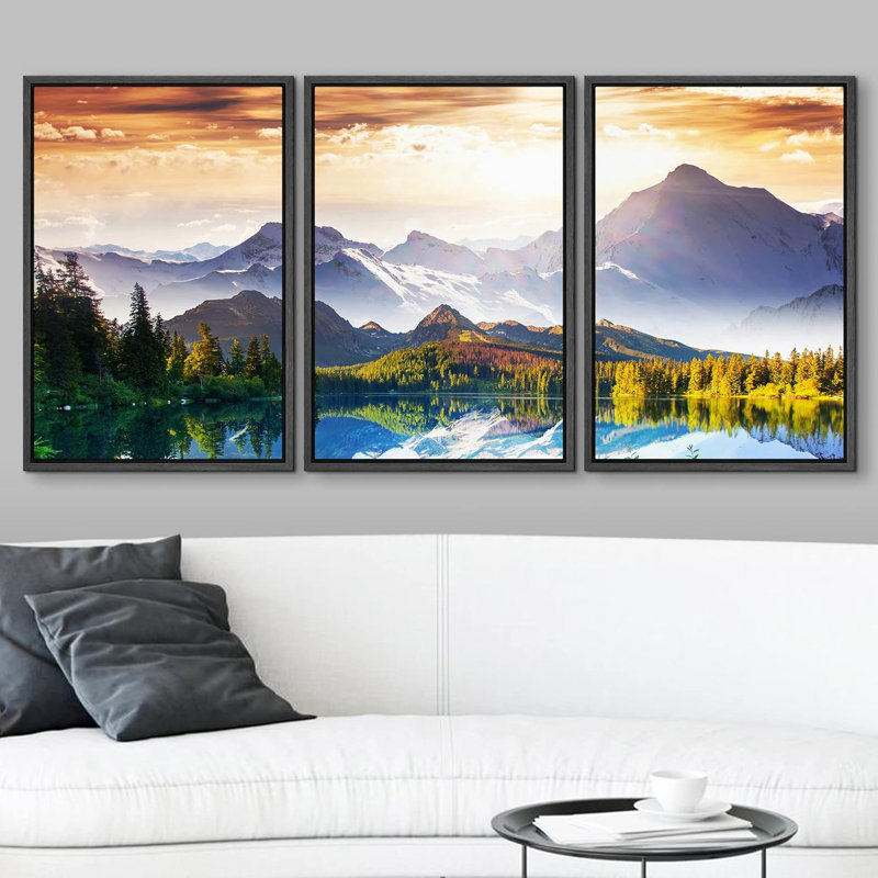 Nature, nature, une journée ensoleillée fantastique à  Mountain Lake : un collage créatif dans l'univers de la beauté, une décoration murale moderne