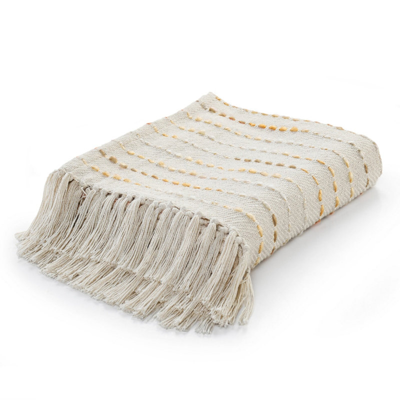 Elegant Boho Striped Cotton Throw Blanket with Fringe 50" x 60"
