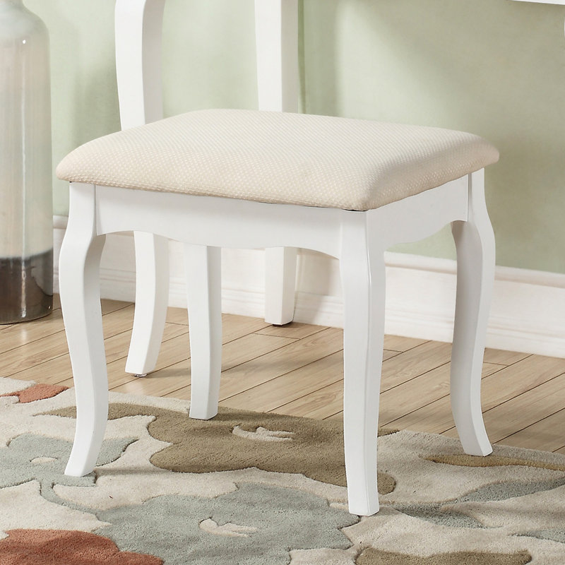 Ensemble coiffeuse et tabouret en bois, Blanc