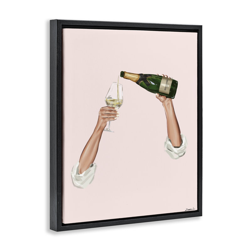 Champagne pour sur cadre flottant rose, design par Ziwei Li, Cadre flottant noir de jais, H 21 po x l 17 po