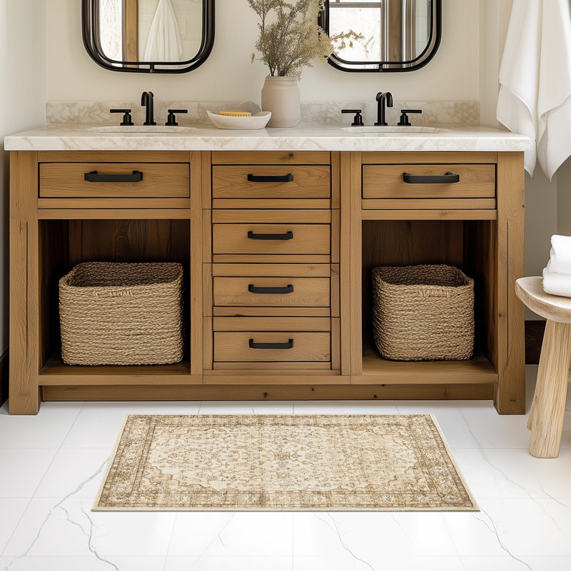 Redenhalk Area Rug Beige, Machine Washable Rug,Soft Accent Rugs,Non-Slip Non-Shedding Low-Pile Floor Carpet