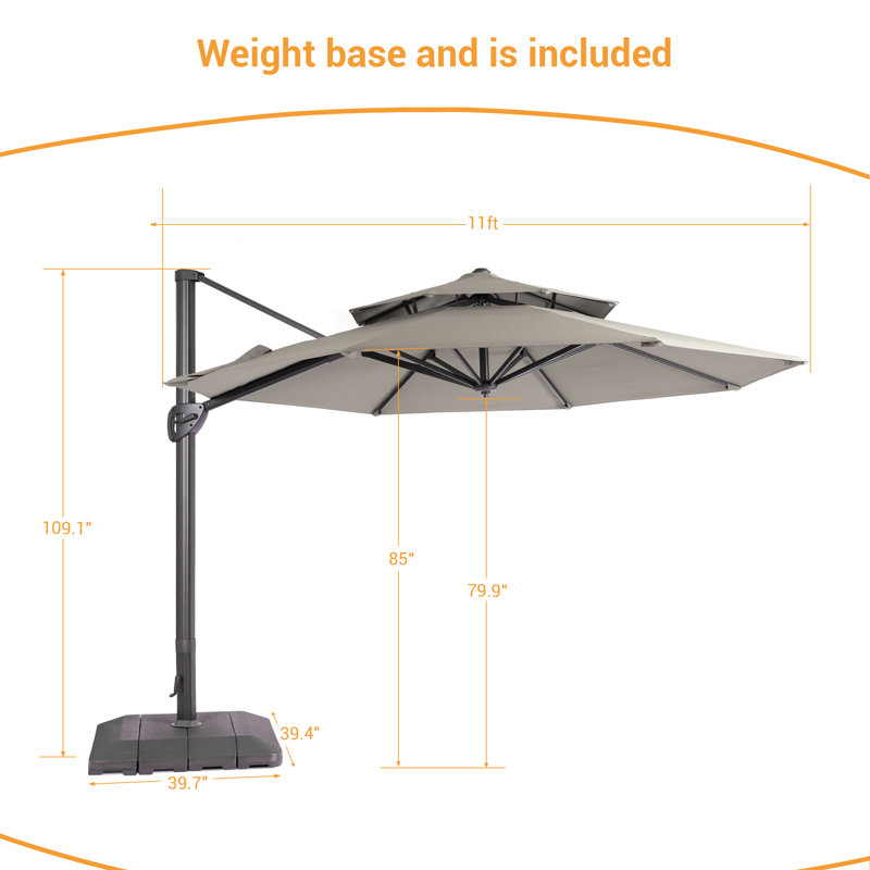 Parasol suspendu octogonal 11 pi, Gris