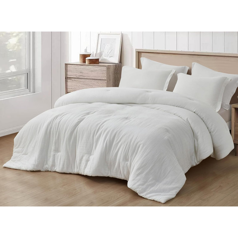White Twin Cotton Muslin Reversible Comforter Set
