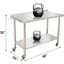 Table commerciale en acier inoxydable, table de préparation robuste avec tablette inférieure pour espaces de travail polyvalents, table de travail polyvalente avec dosseret et crochets pour la cuisine