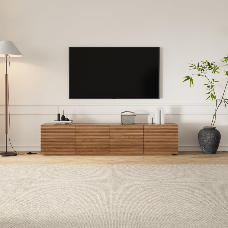 Meuble télé 70,87 po Mid-Century, bois brun avec 4 tiroirs