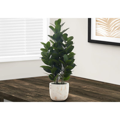 31" Artificial - Decorative Leaves In White Cement Pot For Home 120 Real Touch Tree Indoor Plant