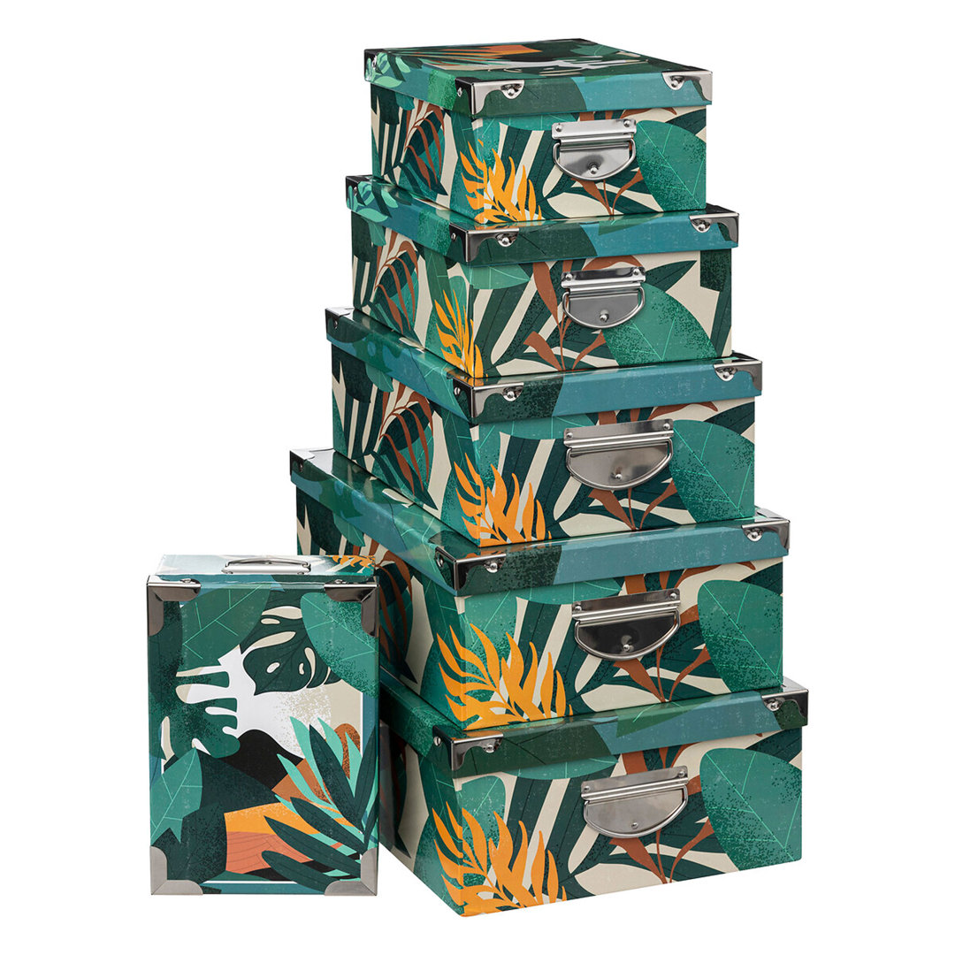 5 Five Simply Smart Aufbewahrungsboxen-Set Tropical 6-tlg., mit Tropenmuster, Pappe