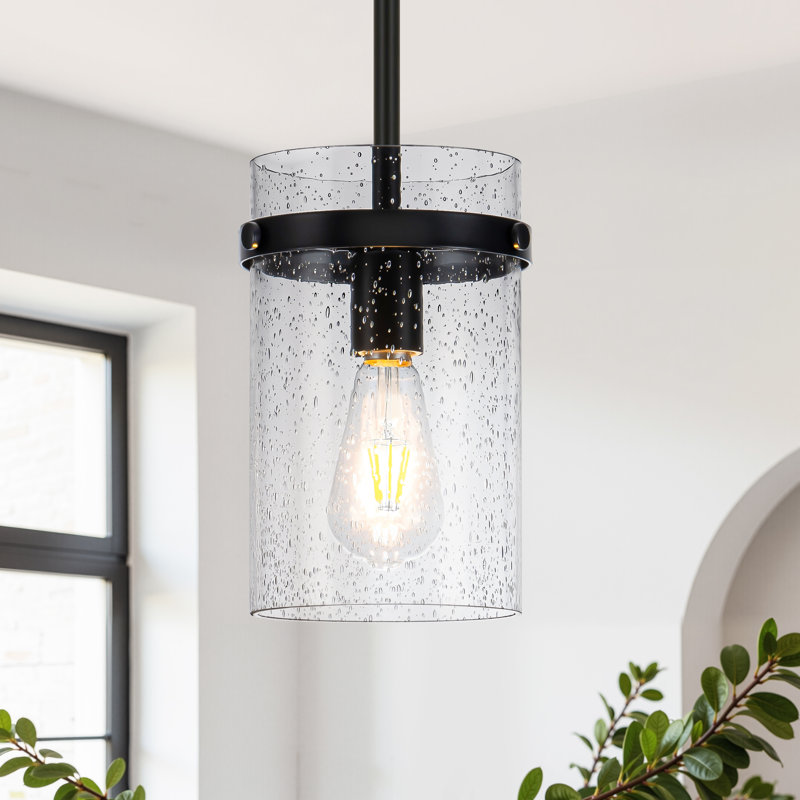 Levona 1-Light Pendant Light with Seed Glass for Kitchen Island (Matte Black Finish), Matte Black