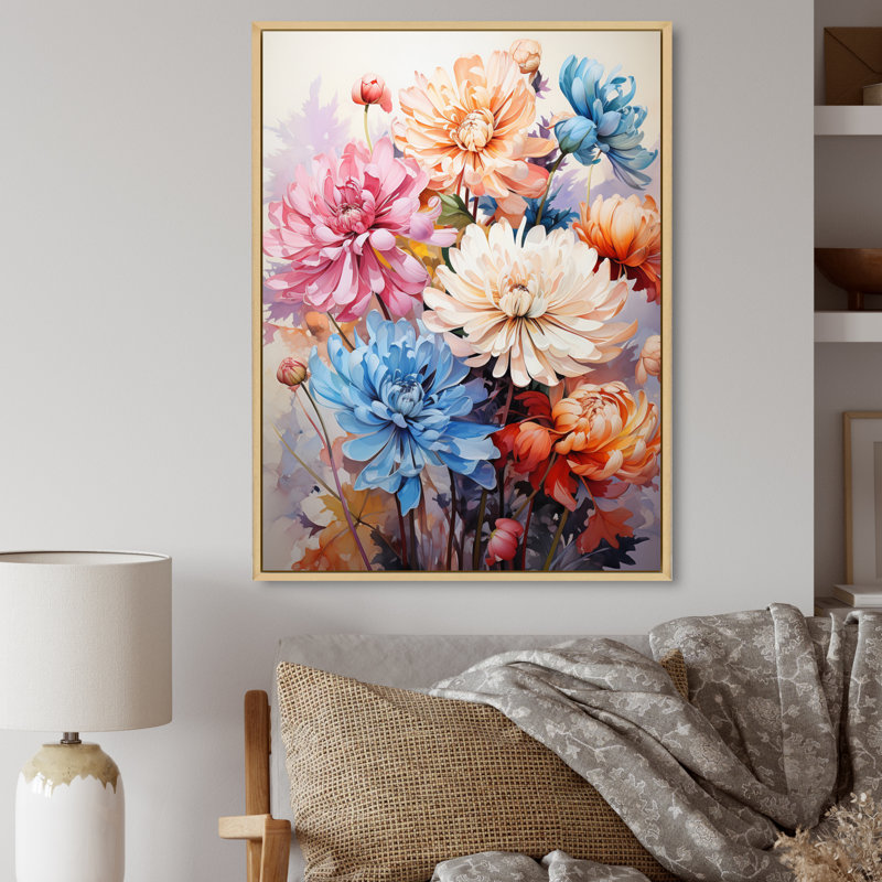 Yafit Chrysanthemums Vibrant Collage III, H 40 po x l 30 po x P 1,5 po, Cadre naturel flottant