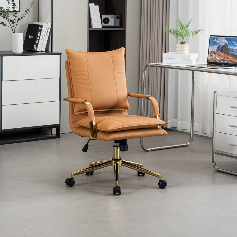 Chaise de bureau pivotante rembourrée en cuir, Tanné