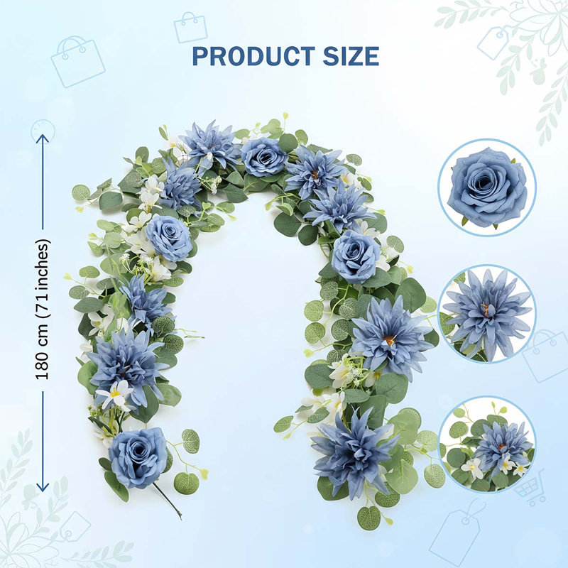 Guirlandes d'eucalyptus avec fleurs, Bleu très foncé