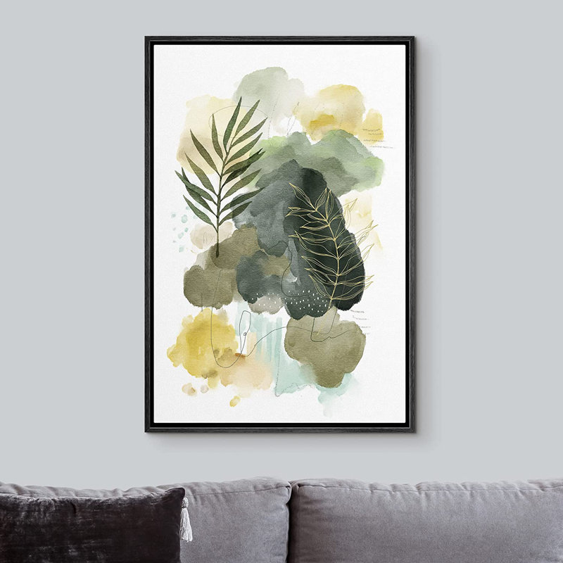 IDÉE4WALL, reproduction d'art sur toile, pastel, vert, jaune, feuille de forêt, abstrait, nature, illustrations, art moderne, bureau décoratif FloFCV-A09-2208