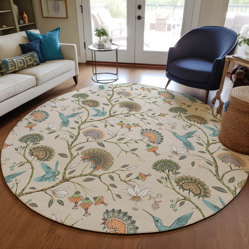 Conness Washable Floral Indoor / Outdoor Rug, Round 8'